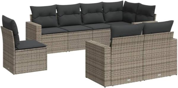 vidaXL 8-tlg. Garten-Sofagarnitur mit Kissen Grau Poly Rattan 3251577