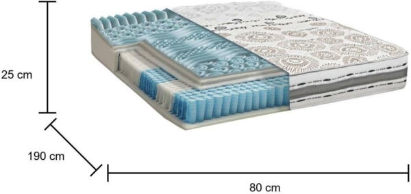 Talamo Italia - Zita-Einzelmatratze, abnehmbarer Bezug aus Memory-Schaum und unabhängigen Mikrofedern, 100 % Made in Italy, milbenhemmend und hypoallergen, 80 x 190 x 25 cm Bild 2