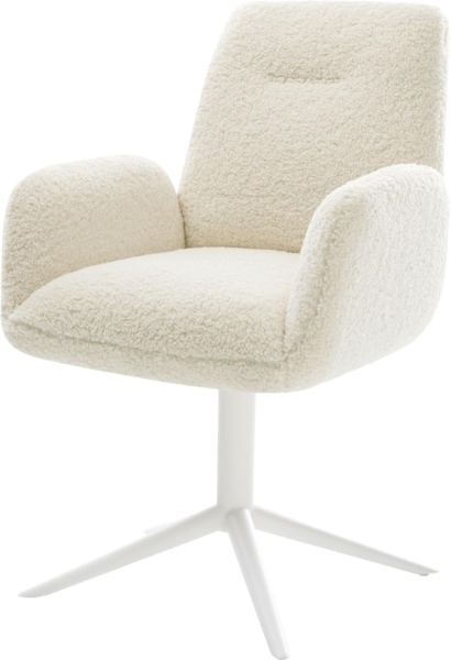 Drehstuhl Zoa-Flex Teddystoff Beige Fußkreuz Weiß 360° drehbar Wippfunktion Taschenfederkern