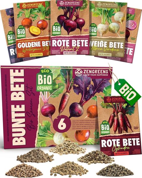 ZenGreens® - Bio Bunte Betesamen im 6er Set - 6 Bunte Bete Samen für den einfachen Anbau im Garten, Balkon oder Hochbeet - Pflanzensamen - Saatgut