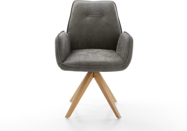 Esszimmerstuhl Zoa-Flex Mikrofaser Grau Antik Holzgestell kantig Natur Taschenfederkern Bild 4