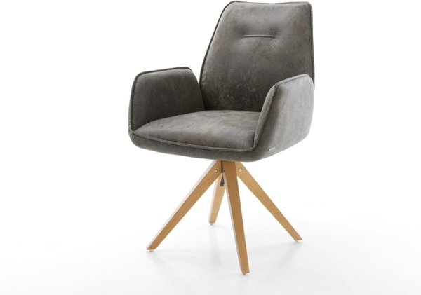 Esszimmerstuhl Zoa-Flex Mikrofaser Grau Antik Holzgestell kantig Natur Taschenfederkern Bild 3