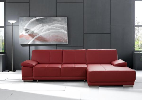 CAVADORE Ecksofa Corianne / Ledercouch inkl. Armteilverstellung und Longchair / 282 x 80 x 162 / Echtleder, rot Bild 2