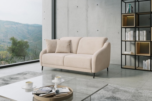 CAVADORE 3er-Sofa Blue / 3-Sitzer Couch im modernen Design inklusiv Kopfteilverstellung und mattschwarzen Metallfüßen / 192 x 93 x 104 / Mikrofaser, Beige Bild 2