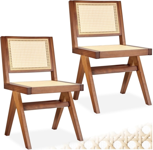 tectake Esszimmerstuhl Holzstuhl Lissy mit Wiener Geflecht im Boho-Stil (Set, 2 St), Große Rückenlehne und Sitzfläche ohne Armlehnen