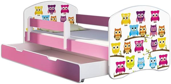 Kinderbett Jugendbett mit einer Schublade und Matratze Rausfallschutz Rosa 70x140 80x160 80x180 ACMA II (31 Eule, 80x180 cm mit Bettkasten) Bild 1