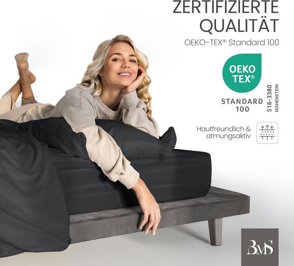 Bettwaesche-mit-Stil Mako-Satin Spannbettlaken anthrazit 180x200cm Höhe 31-40cm Bild 6