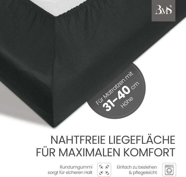 Bettwaesche-mit-Stil Mako-Satin Spannbettlaken anthrazit 180x200cm Höhe 31-40cm Bild 3
