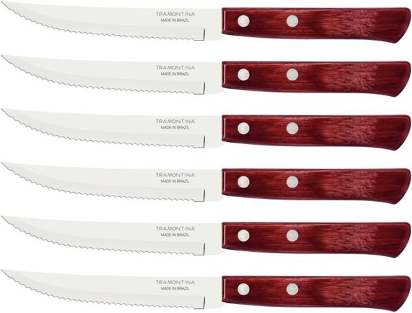 Tramontina Steakmesser Pizzamesser Set, im 6er Set – mit Holzgriff (6 Stück), FSC Holzgriff, rostfreier Edelstahl, Wellenschliff, spülmaschinenfest Bild 2