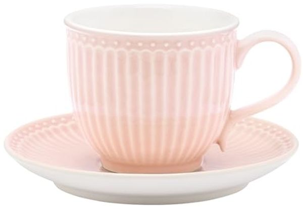 Greengate Tasse Alice Tasse mit Untertasse pale pink 8,5 cm, Stoneware
