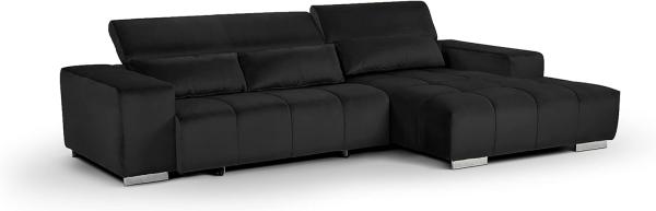 Mivano Ecksofa Orion / Große Eckcouch mit XL-Recamiere inkl. Relaxfunktion, Kopfteilfunktion und Kissen / 307 x 73 x 186 / Velours, Schwarz