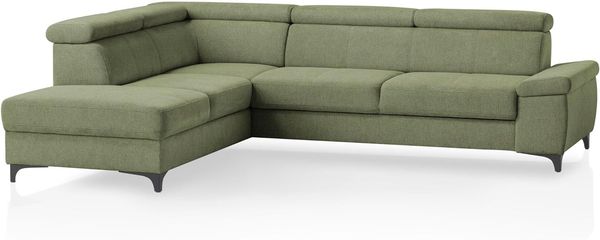 Traumnacht Montpellier Ecksofa 3-Sitzer mit festem Anbauelement (Hocker) inkl. Schlaffunktion, Bettkasten links und verstellbarem Kopfteil, grün, produziert nach deutschem Qualitätsstandard