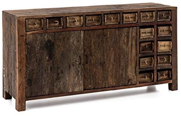 Sideboard Altholz massivum Madurai 2-türig 16 Schubladen Kommode 150x75x40 cm braun Vintage Anrichte rustikal Recycling-Möbel
