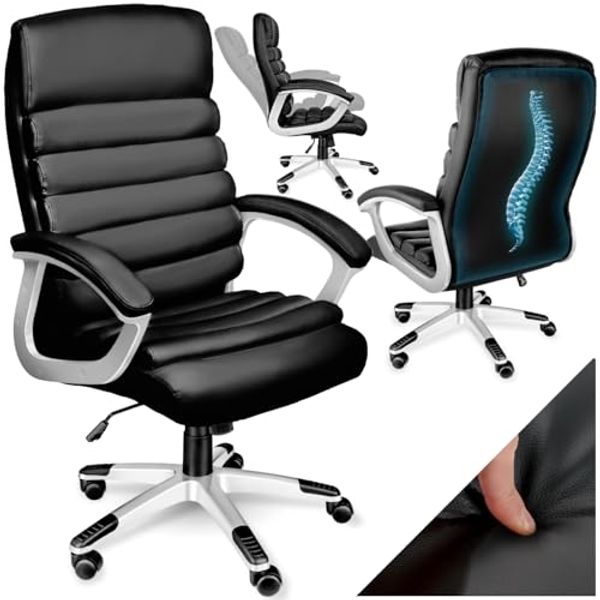 TecTake 800337 Design Bürostuhl Chefsessel mit gepolsterten Armlehnen und Wippmechanik, Softpolsterung - Diverse Farben - (Schwarz | Nr. 402149)