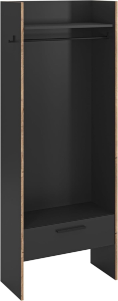 xonox. home - Garderobenschrank Bueno ca. 70 x 189 x 37 cm in Korpus/Front Basalt Melamin und Abs. Nox Oak Nb. - Garderobe Flurschrank Dielenschrank Flurmöbel Schrank - vielseitig & praktisch