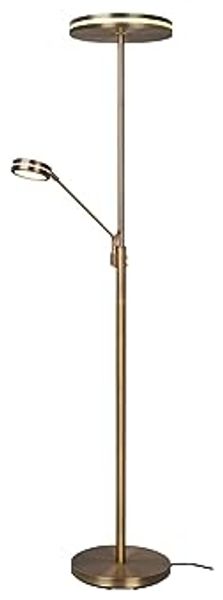 Großer LED Deckenfluter FRANKLIN mit Lesearm, Höhe 181cm, Altmessing