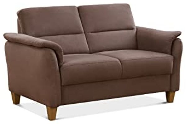 CAVADORE 2er-Sofa Palera mit Federkern / Kompakte Zweisitzer-Couch im Landhaus-Stil / passender Sessel und Hocker optional / 149 x 89 x 89 / Mikrofaser, Hellbraun