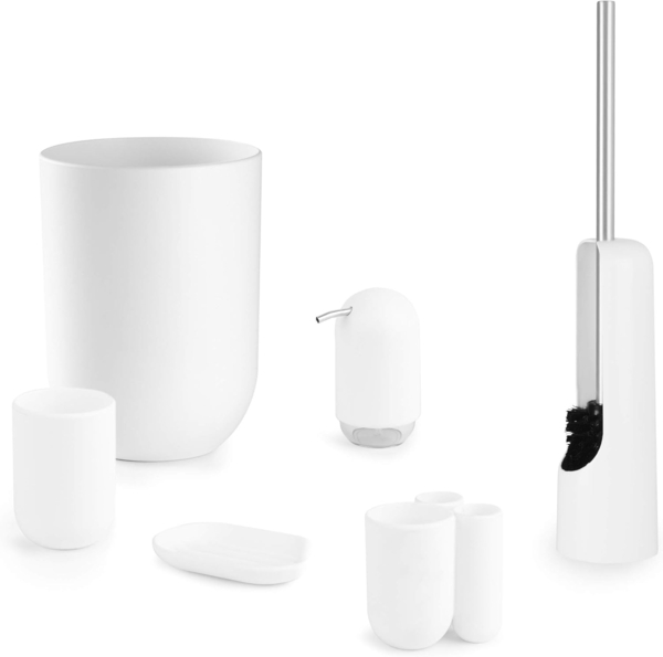 Umbra Bath Touch Mülleimer mit Deckel, Abfalleimer, Müllsammler, Papierkorb, Soft Touch Kunststoff, Weiß, 023269660 Bild 8