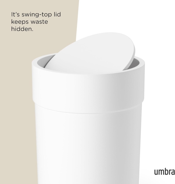 Umbra Bath Touch Mülleimer mit Deckel, Abfalleimer, Müllsammler, Papierkorb, Soft Touch Kunststoff, Weiß, 023269660 Bild 5