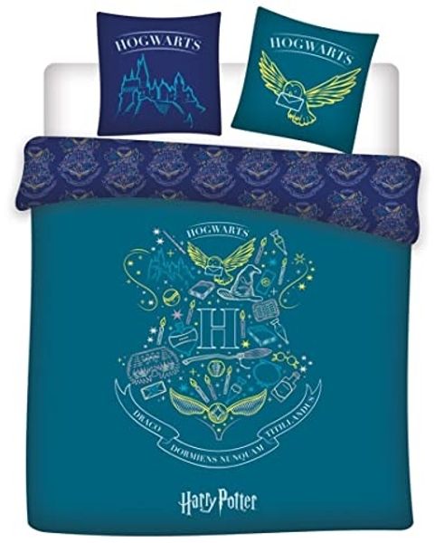 Harry Potter Doppelbettwäsche Set – 1x Deckenbezug 240x220 cm & 2x Kissenbezüge 63x63 cm