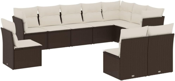 vidaXL 10-tlg. Garten-Sofagarnitur mit Kissen Braun Poly Rattan 3217803