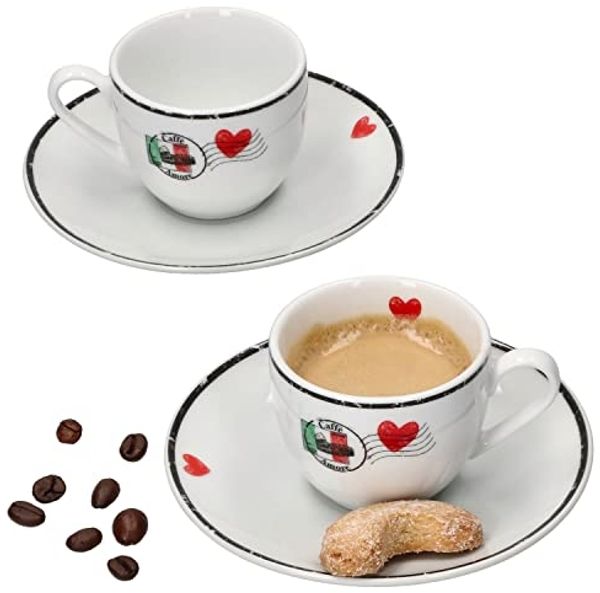 Ritzenhoff & Breker Becher 4tlg Set Caffee Amore Espressotasse + Untertasse 80ml Porzellan, Porzellan