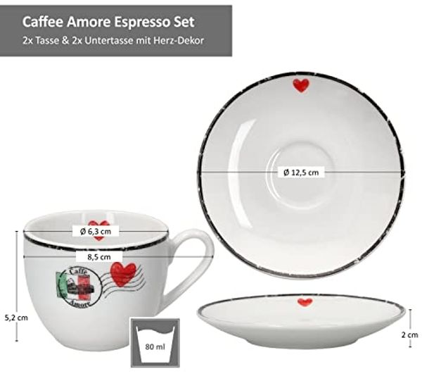 Ritzenhoff & Breker Becher 4tlg Set Caffee Amore Espressotasse + Untertasse 80ml Porzellan, Porzellan Bild 6