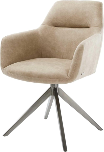 Drehstuhl Pejo-Flex Mikrofaser Beige Vintage Kreuzgestell breit Graphit 360° drehbar Wippfunktion Taschenfederkern