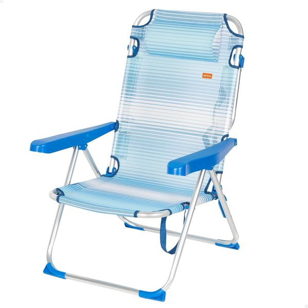 AKTIVE Strandstuhl, zusammenklappbar, 5 Positionen, blau gestreift, 48 x 60 x 90 cm, inklusive gepolstertem Kissen, Schultergriff, Belastbarkeit 110 kg, Kippschutz, mehrere Positionen, verstellbare