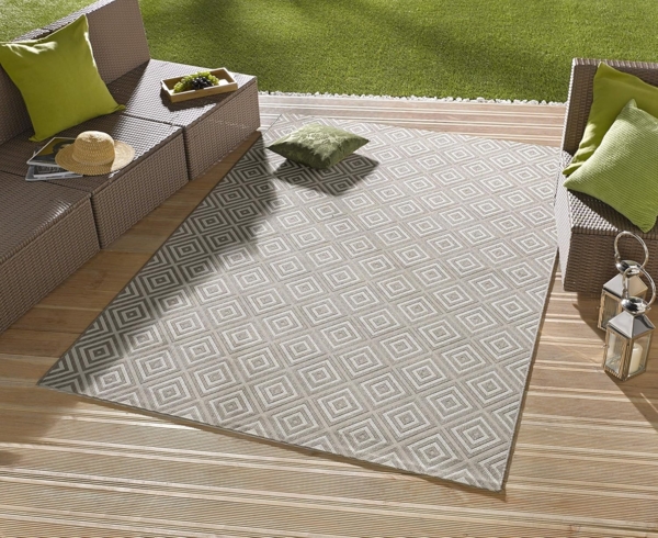 NORTHRUGS In- und Outdoor Teppich Karo 240x340 cm - Wetterfest Modern Geometrisches Muster Kariert Allover Design Teppich für Balkon Terrasse Garten Wintergarten Wohnzimmerteppich Wasserfest in Grau
