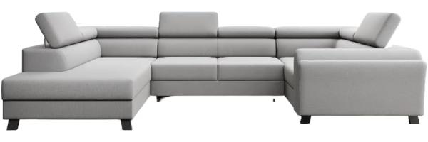 Designer Sofa Emilio mit Schlaf- und Klappfunktion Stoff Grau Links