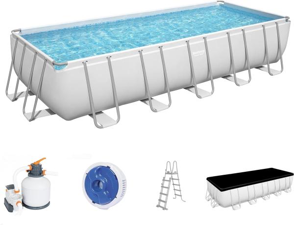 Power Steel™ Frame Pool Komplett-Set mit Sandfilteranlage 640 x 274 x 132 cm , lichtgrau, eckig