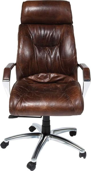 Kare Design Bürodrehstuhl Cigar Lounge, moderner Schreibtischstuhl mit Armlehnen, bequemer, stabiler Retro-Echtlederdrehsessel im Vintage-Design, Höhenverstellbar, Braun (H/B/T) 113 x 62 x 70 cm