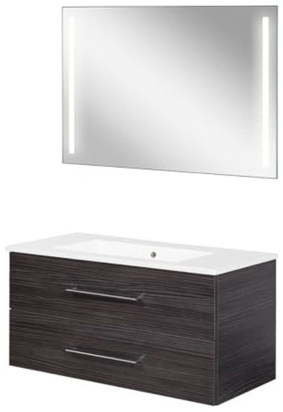 FACKELMANN B.PERFEKT Waschtisch Set mit Spiegel 103 cm breit, Anthrazit, Waschbecken Keramik Weiß