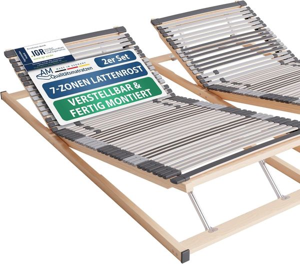 2x Ergonomischer Lattenrost 80x190 cm verstellbar - Lattenrost Set KV - 7-Zonen Lattenrost 80x190 cm Doppelpack - fertig montiert - 44 Leisten - Kopf- und Fußteil verstellbar - 2er Set - 80/190