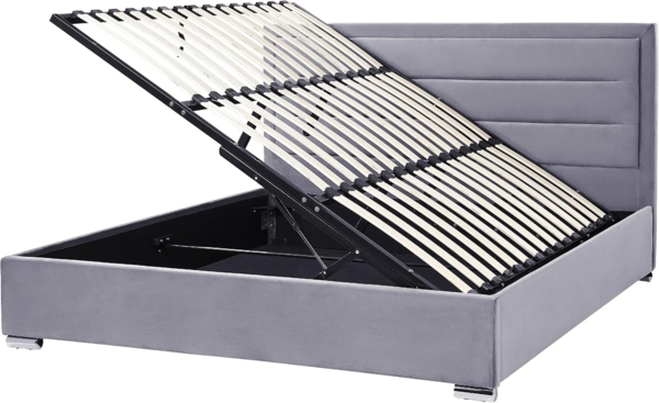 Polsterbett 'ROUEN' Samtstoff mit Stauraum Grau 180x200 cm