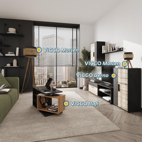 Vicco Couchtisch Rafi, Schwarz/Eiche, 88 x 40 cm Bild 4