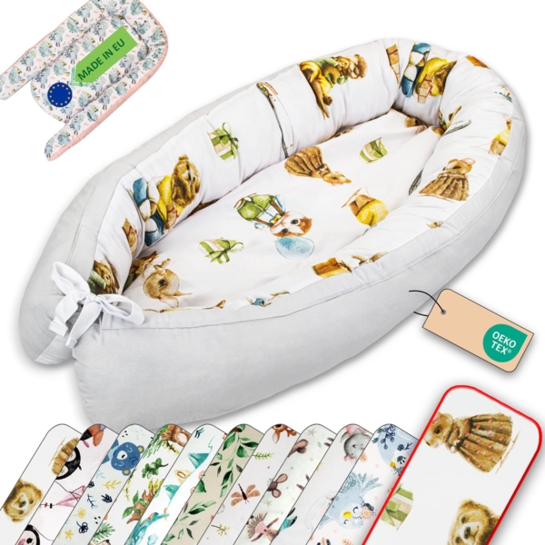 LULANDO Babynest, multifunktionales Kuschelnest für Babys und Säuglinge, Standard 100 von Oeko-Tex, Nestchen, Reisebett, 100% Baumwolle, antiallergisch, hergestellt in der EU