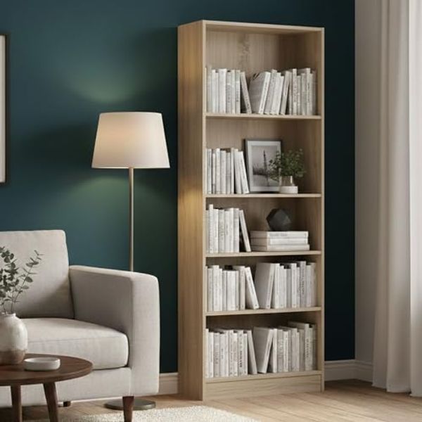 Dmora - Bücherregal Zelie, Büroregal, Mobiler Buchhalter, Bücherbrett, 79x27 h203 cm, Eiche