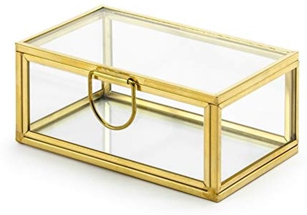 partydeco Geschenkbox, Box aus Glas mit Metallrand 9x5x4cm klar transparent / gold metallic
