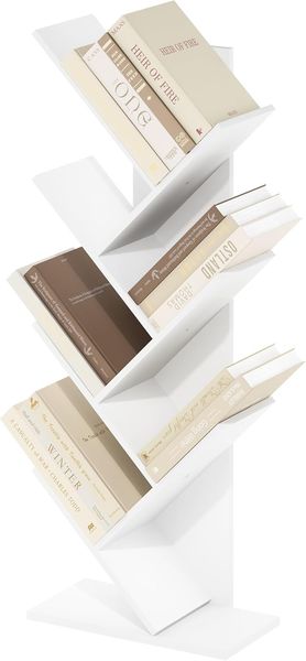 Furinno Tree Bücherregal, 7-stufiges, bodenstehendes Tree Bücherregal, Weiß