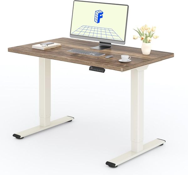 FLEXISPOT Höhenverstellbarer Schreibtisch mit 2 Motoren & 25MM einteiliger Tischplatte,ergonomischer Bürotisch - 120x80 cm Walnussbraun, Mousseweiß Gestell