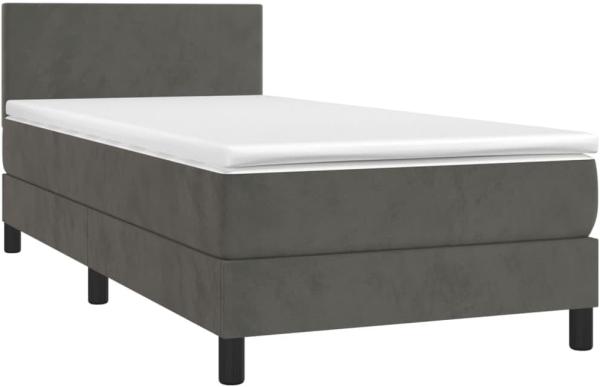 vidaXL Boxspringbett mit Matratze & LED Samt Dunkelgrau 90 x 200 cm, Härtegrad: H2 [3134262]