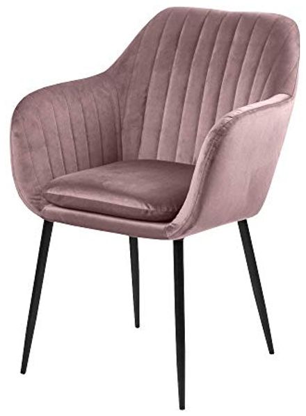 Selsey Emilia Velvet – Esszimmerstuhl Polsterstuhl Armlehne Schwarze Metallbeine Velours-Bezug in Rosa