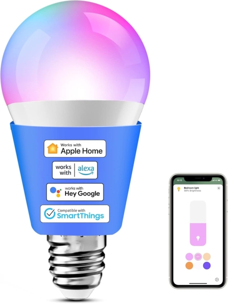 meross WLAN Glühbirne funktioniert mit Apple HomeKit Wifi Lampe für HomeKit mehrfarbig & dimmbar kompatibel mit Siri, Alexa, Google Home und SmartThings E27, Rgbcw