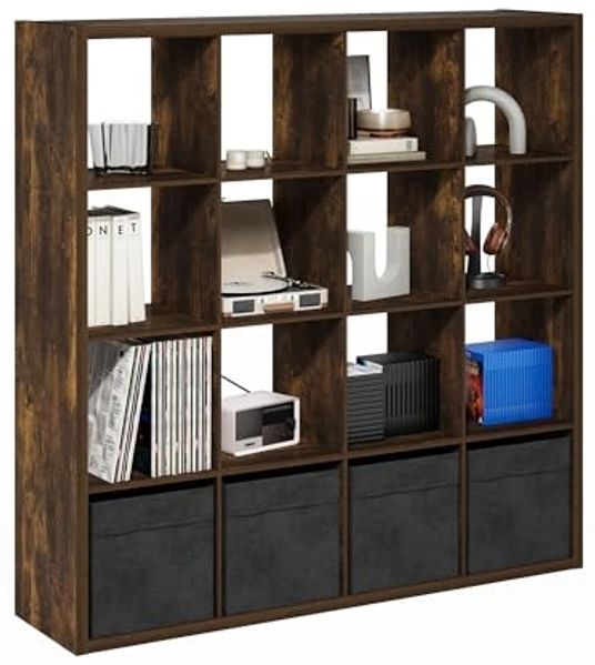 Furinno Kubikregal mit offenem Rücken, dekorativer Aufbewahrungsorganisator, 16-Kubus, Bernstein-Kiefer, Amber Pine