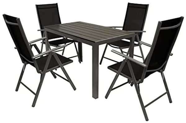 Garnitur SORANO 5-teilig mit Tisch 70x125 cm, Aluminium + Kunstholz + Kunstgewebe schwarz