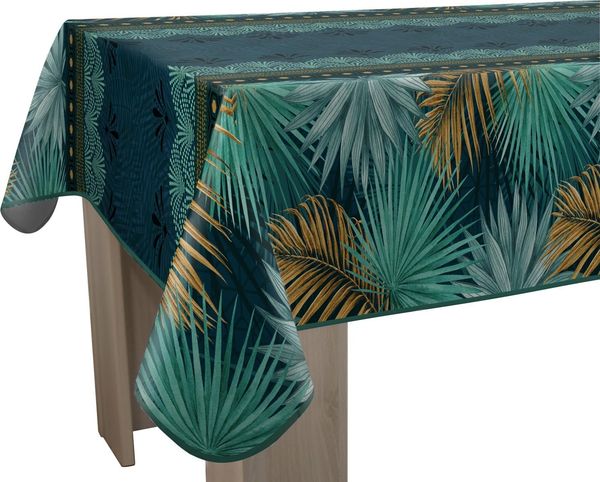 Le linge de Jules Paraiso Tischdecke, schmutzabweisend, rechteckig, 150x240 cm, Blau, Grün, Senf