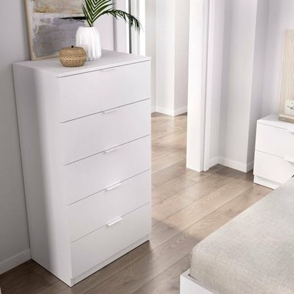 Dmora - Kommode Cas, Mehrzweckkommode, Schlafzimmerkommode, Schrank mit Schubladen, 61x39 h110 cm, Weiß
