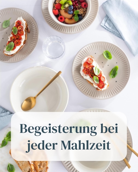 Steingut Geschirrset 12 Personen Hygge 48 tlg. TESTSIEGER, Traumhaftes Skandinavisches Steingut Geschirr Set, Schüssel- und Teller Set, Tafelservice 12 Personen, Geschirrsets Pure Living in Hellbraun Bild 4